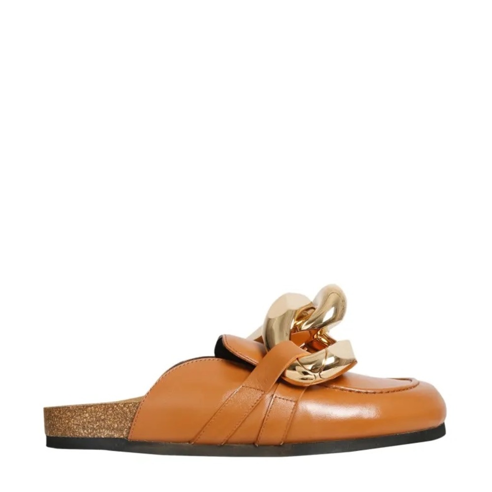 JW Anderson brown mules slides chain decorated New 38